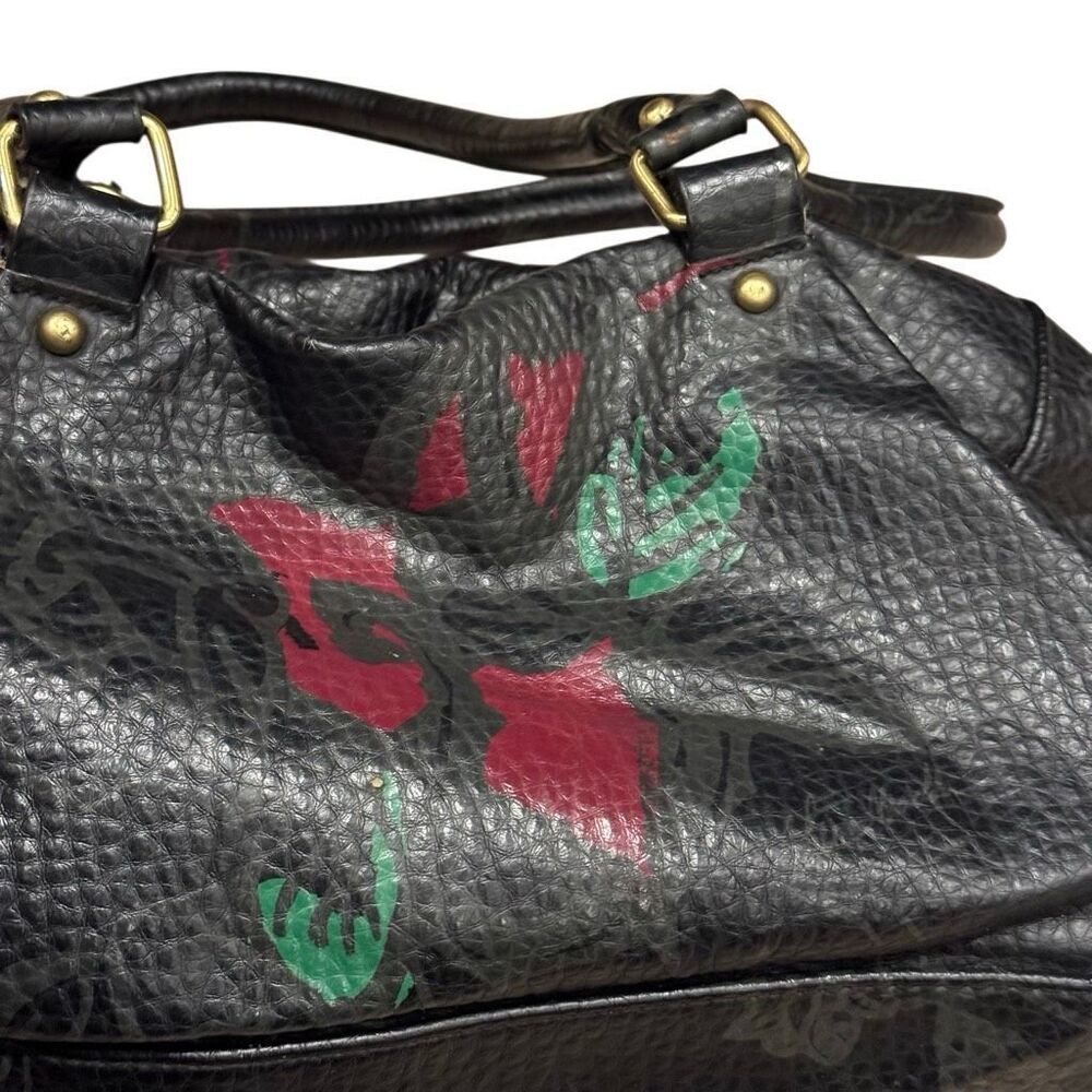 Steve Madden Y2K Black Floral Satchel Bag Pebbled Faux Leather - Picture 4 of 9